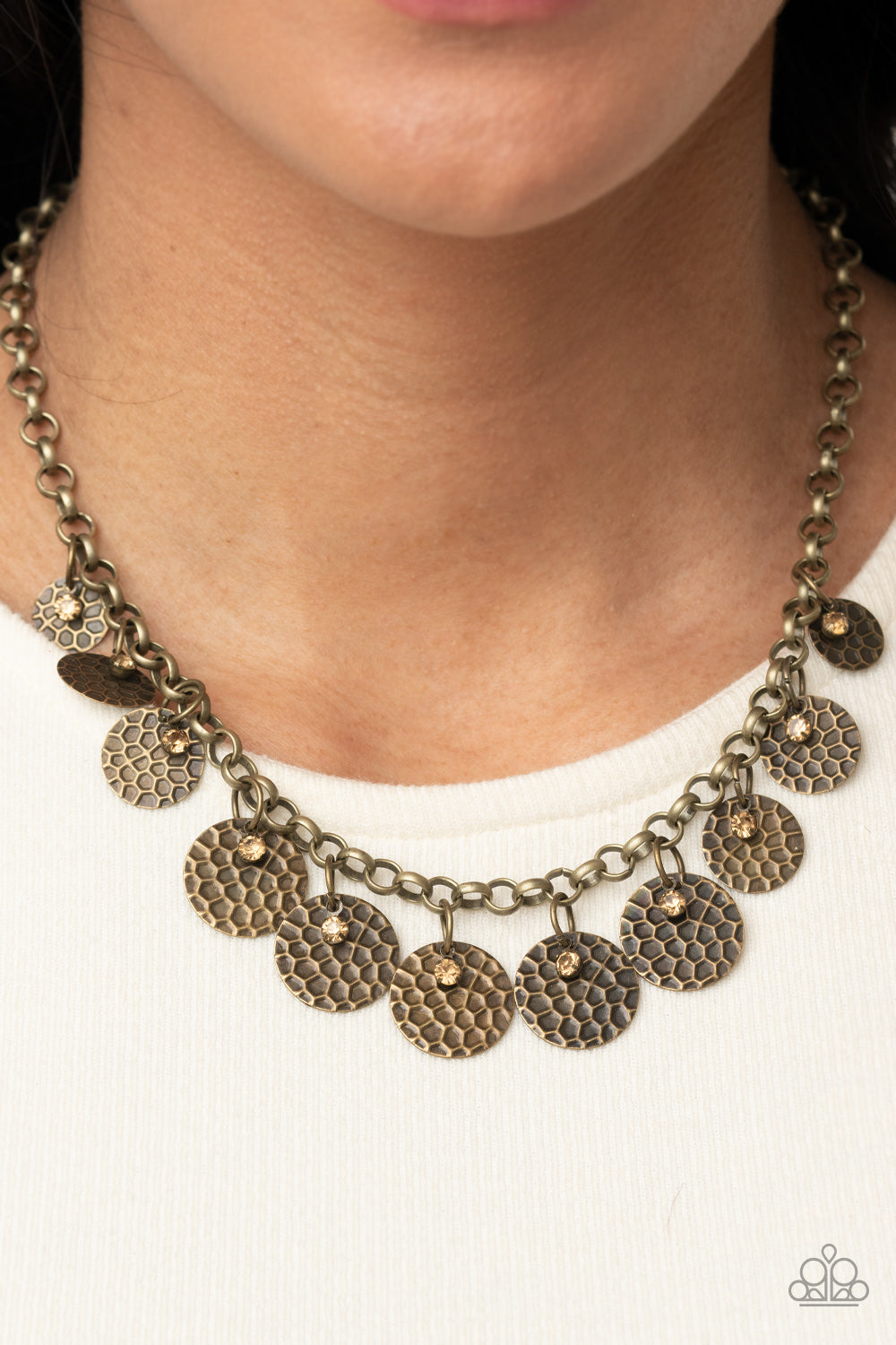 Delightfully Dappled Brass Necklace