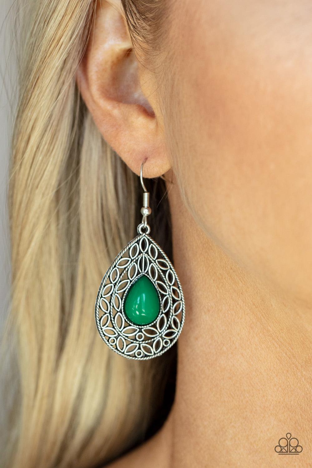 Fanciful Droplets Green Earring