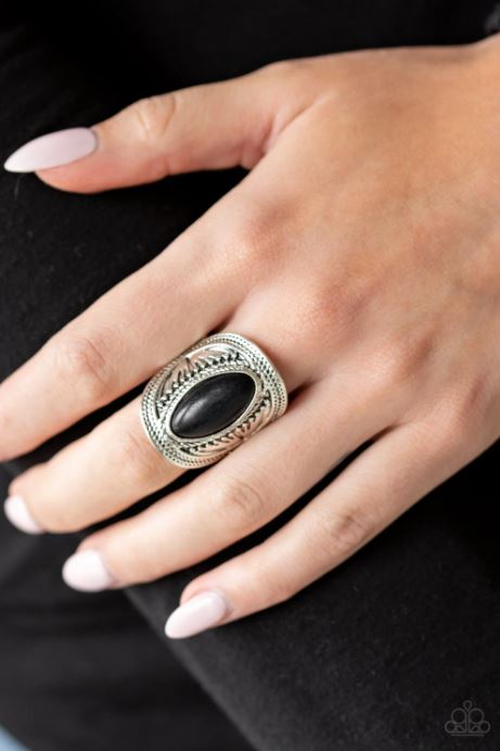 Ground Ruler Black Oval Stone Silver Ring