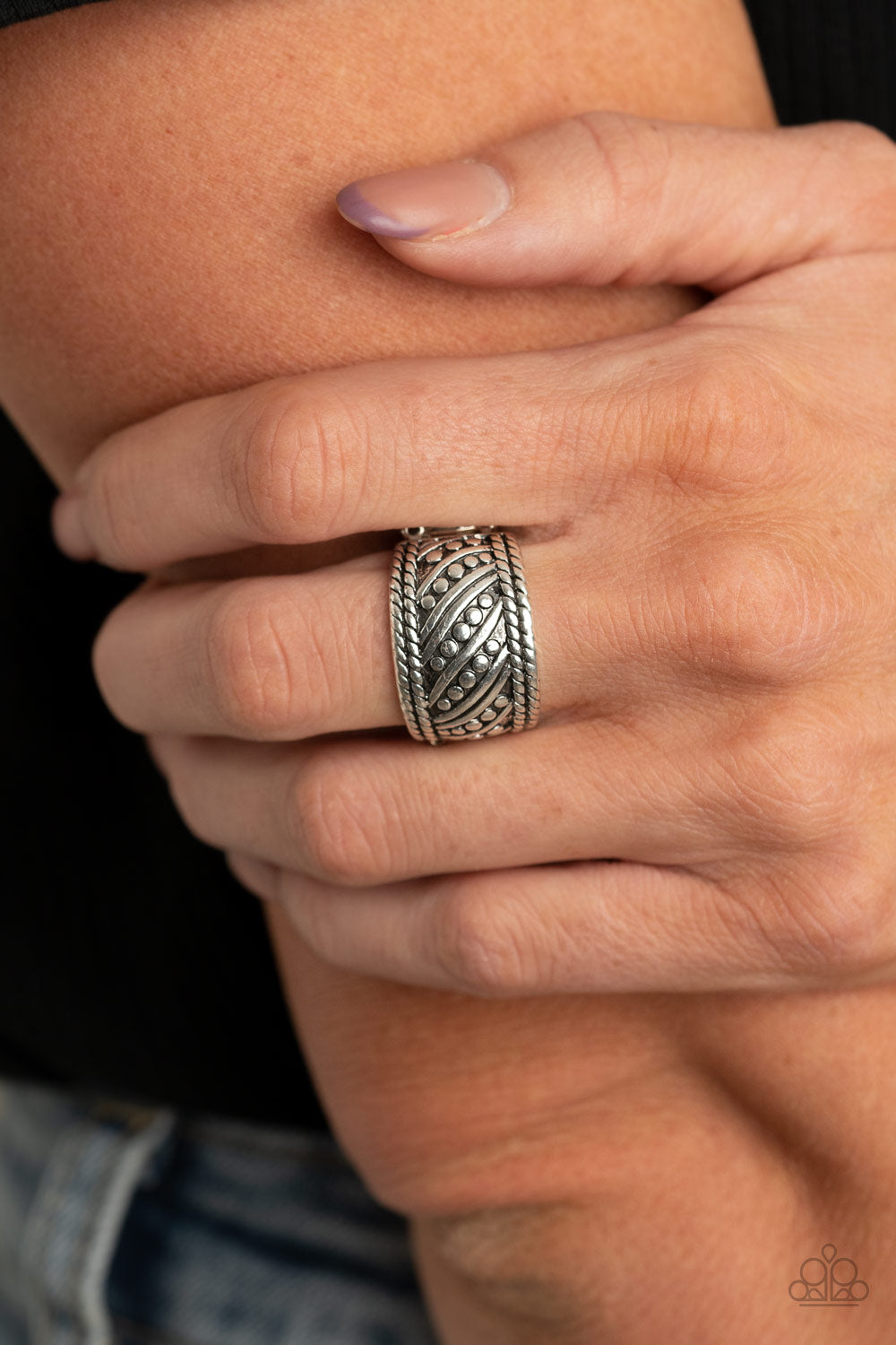 Slanted Shimmer Silver Ring
