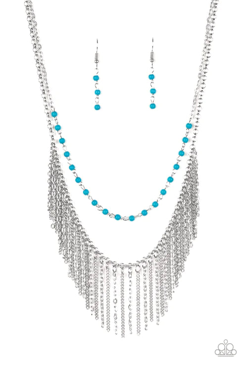 Fierce In Fringe Blue Necklace