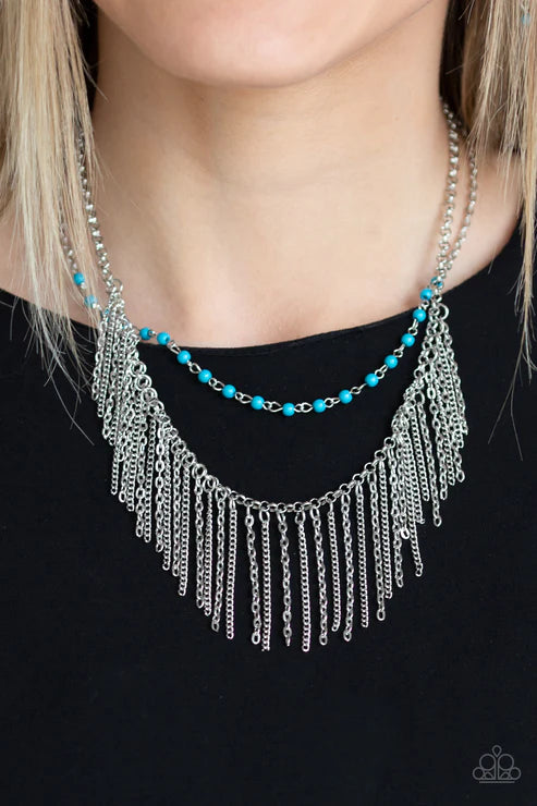 Fierce In Fringe Blue Necklace