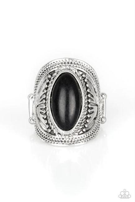 Ground Ruler Black Oval Stone Silver Ring