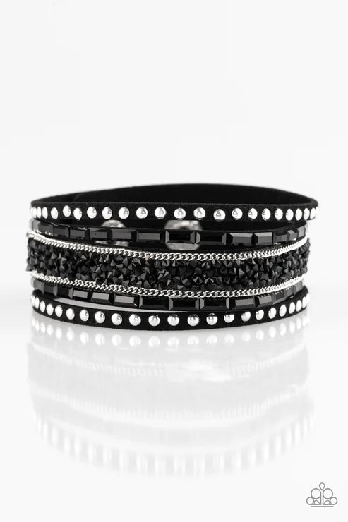 Rhinestone Rocker Black Bracelet