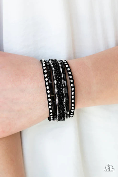 Rhinestone Rocker Black Bracelet